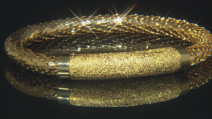18K Yellow Gold Over Bronze Textured Mesh Weave Bracelet Video Thumbnail