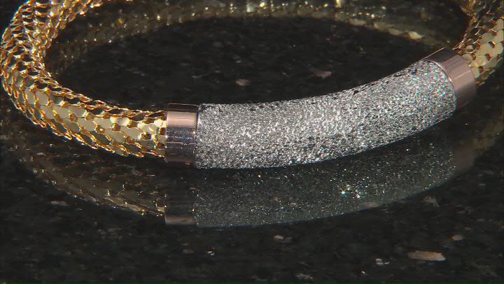 18K Yellow, Rose Gold and Rhodium Over Bronze Textured Mesh Weave Bracelet Video Thumbnail