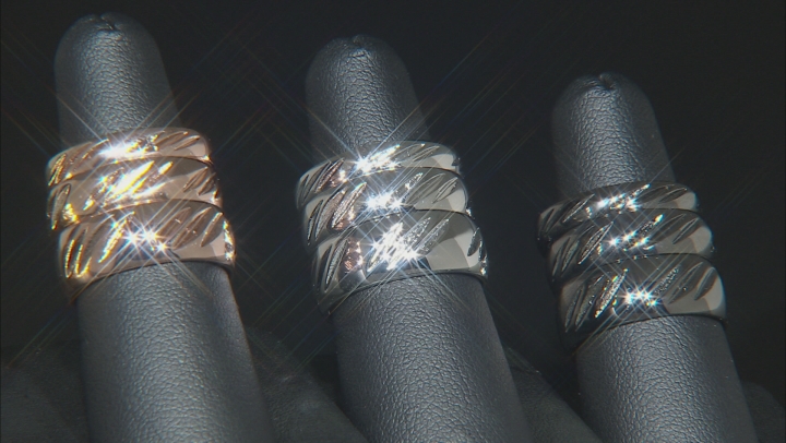 Moda Al Massimo® Rhodium Over Bronze Comfort Fit 8MM Diamond Cut Band Ring. Video Thumbnail