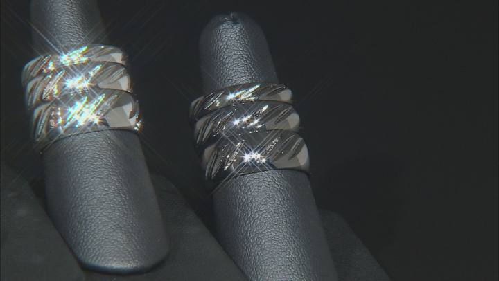 Moda Al Massimo® Gunmetal Rhodium Over Bronze Comfort Fit 8MM Diamond Cut Band Ring. Video Thumbnail