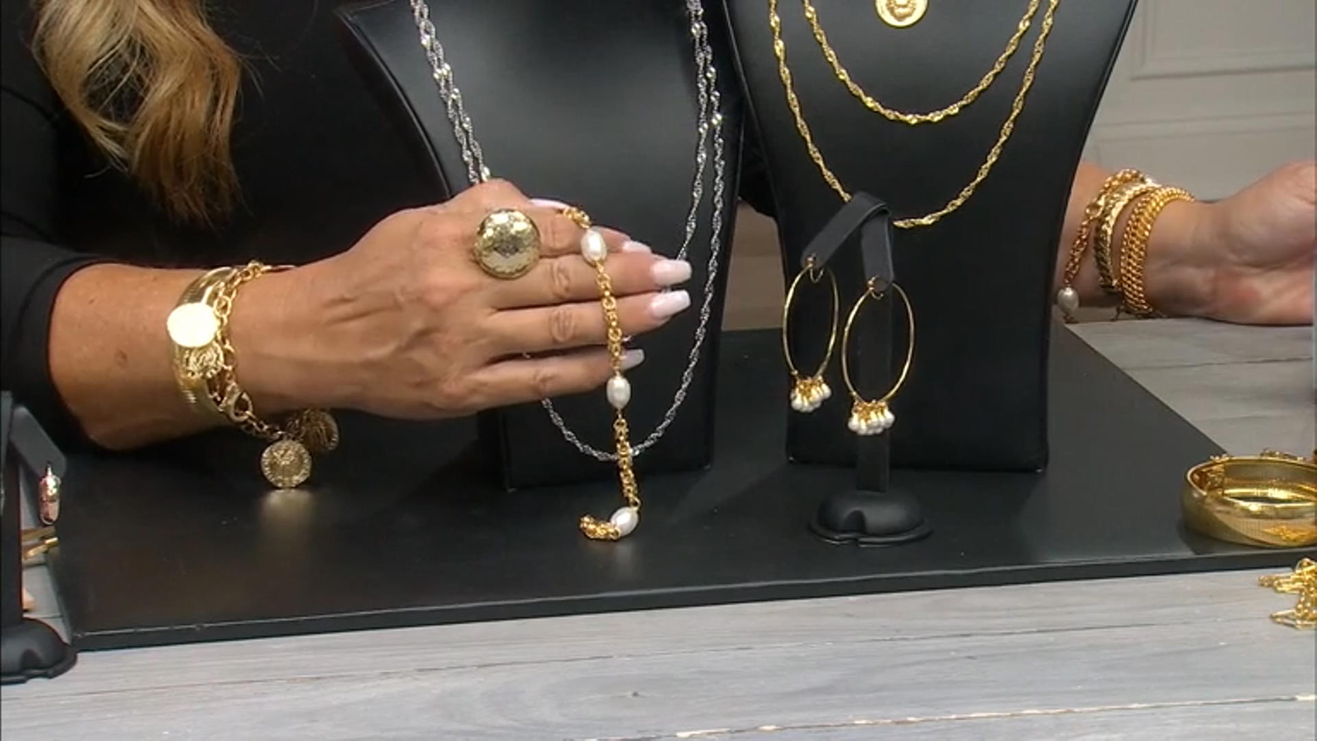 Moda Al Massimo™ 18K Yellow Gold Over Bronze Pearl Simulant Station 9" Bracelet Video Thumbnail