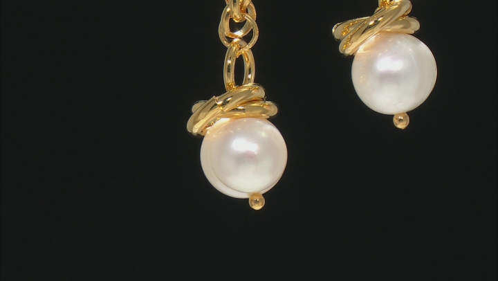 Moda Al Massimo™ 18K Yellow Gold Over Bronze Pearl Simulant Earrings Video Thumbnail
