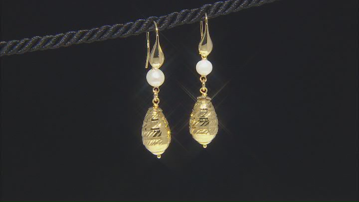 Moda Al Massimo™ 18K Yellow Gold Over Bronze Tear Drop Pearl Simulant Earrings Video Thumbnail