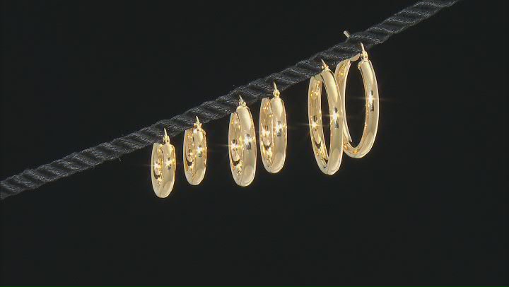 Moda Al Massimo™ 18K Yellow Gold Over Bronze Set of 3 10MM-15MM-20MM Tube Hoop Earrings Video Thumbnail
