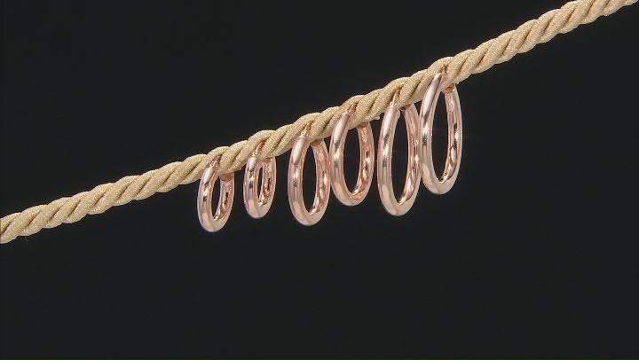 18K Rose Gold Over Bronze Set of 3 10MM-15MM-20MM Tube Hoop Earrings Video Thumbnail