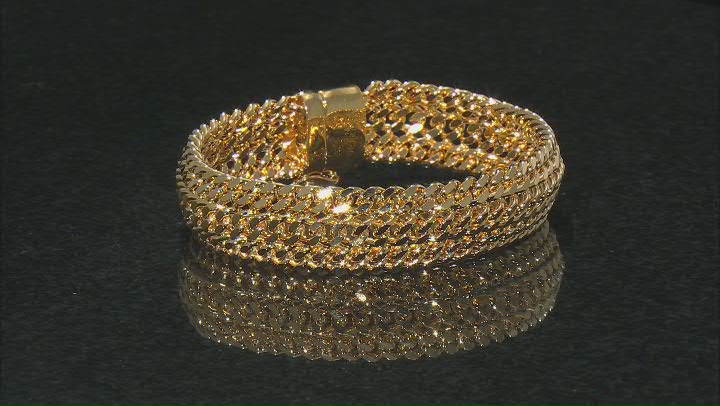 18K Yellow Gold Over Bronze 14.8MM Diamond-Cut Triple Curb Link Bracelet Video Thumbnail