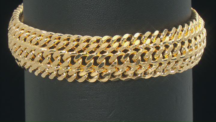 18K Yellow Gold Over Bronze 14.8MM Diamond-Cut Triple Curb Link Bracelet Video Thumbnail