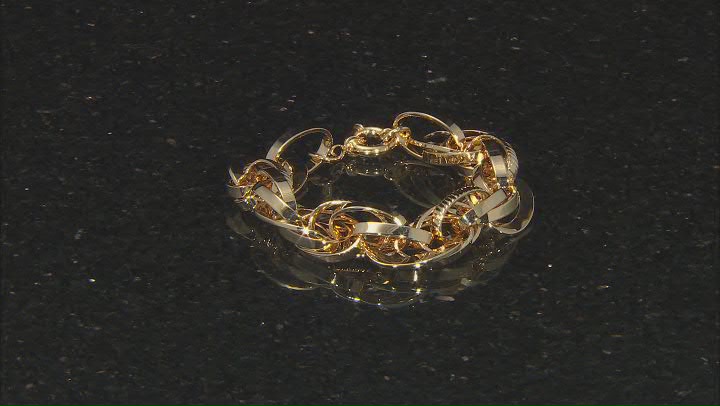 18K Yellow Gold Over Bronze Polished and Textured Torchon Link Bracelet Video Thumbnail