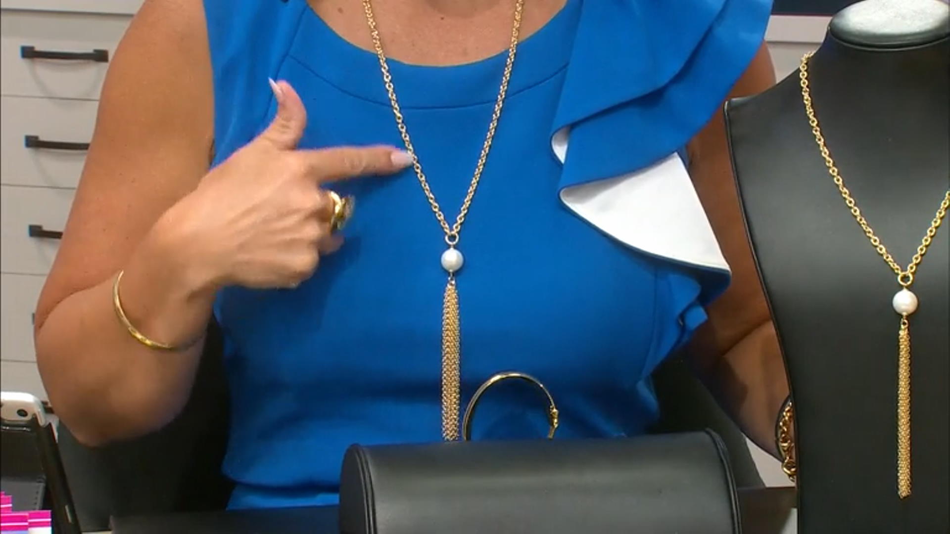 18K Yellow Gold Over Bronze Pearl Simulant Cable Tassel Necklace Video Thumbnail