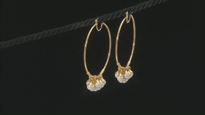 Moda Al Massimo® 18K Yellow Gold Over Bronze Pearl Simulant Cluster Tube Hoop Earrings Video Thumbnail