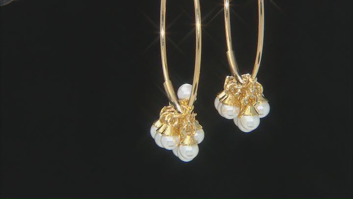 Moda Al Massimo® 18K Yellow Gold Over Bronze Pearl Simulant Cluster Tube Hoop Earrings Video Thumbnail