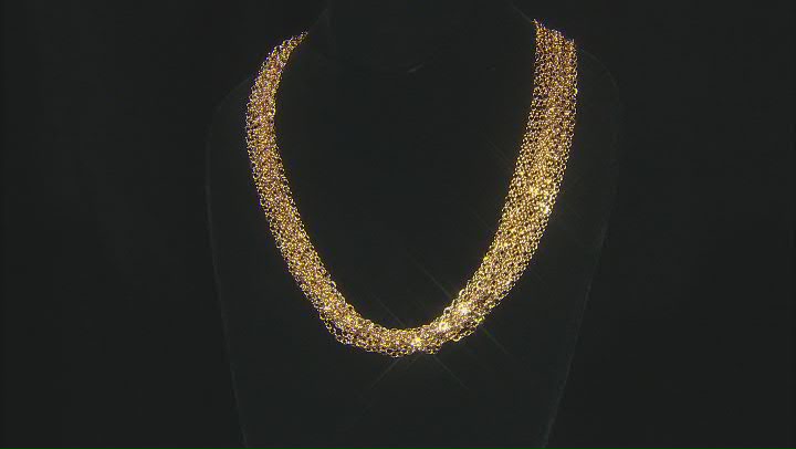 18K Yellow Gold Over Bronze Diamond-Cut Flat Rolo Necklace Video Thumbnail