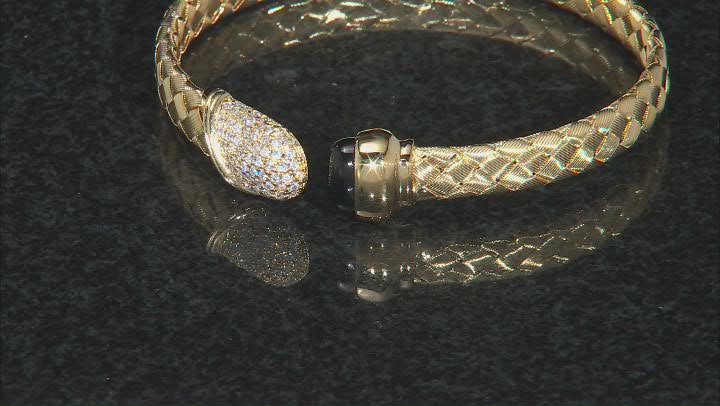 18K Yellow Gold Over Bronze with White Cubic Zirconia and Lab Created Onyx Bangle Video Thumbnail