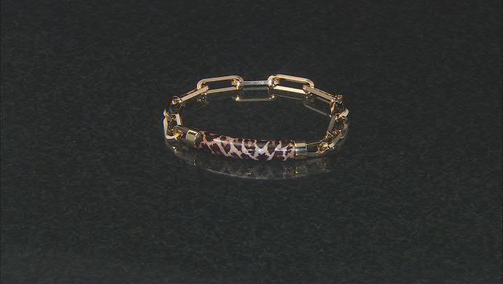 18k Yellow Gold Over Bronze Paperclip Bracelet With Leopard Enamel Video Thumbnail