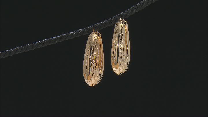 Moda Al Massimo® 18k Yellow Gold Over Bronze Textured Oval Hoop Earrings Video Thumbnail