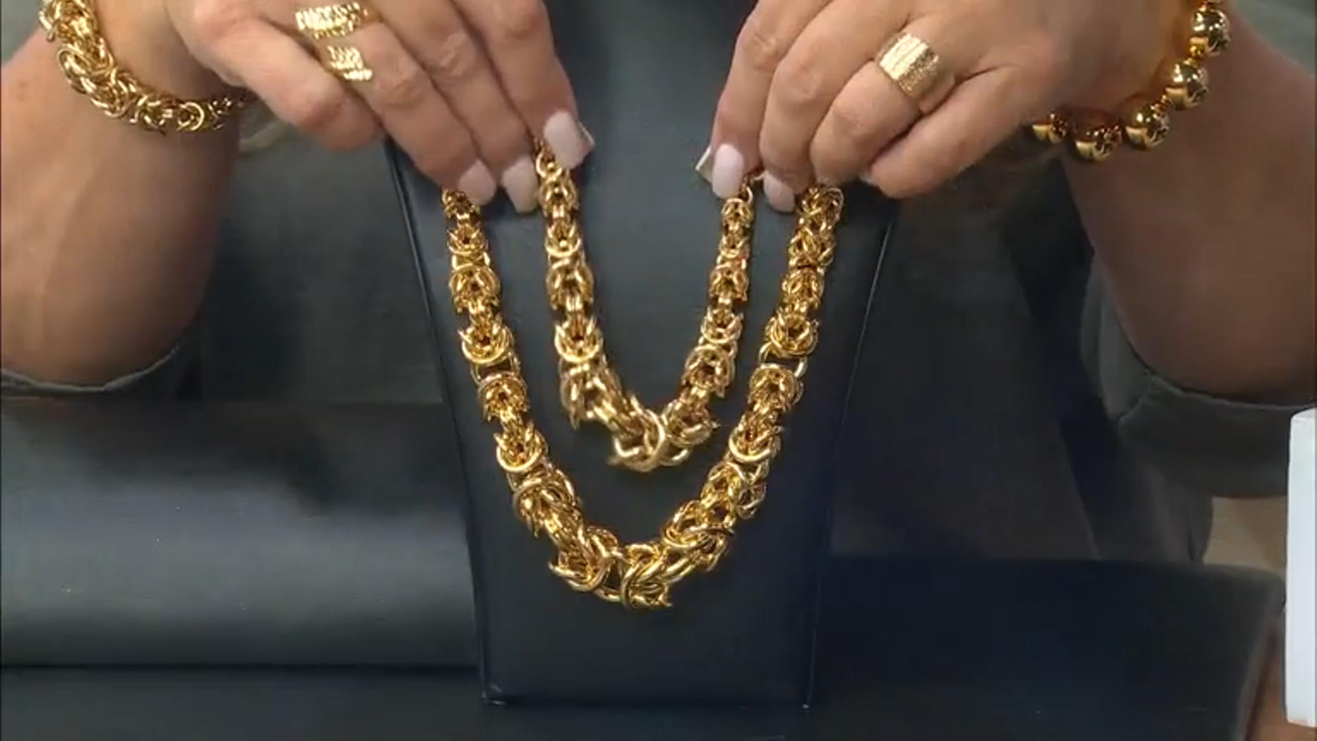 18k Yellow Gold Over Bronze Graduated Byzantine Bracelet Video Thumbnail
