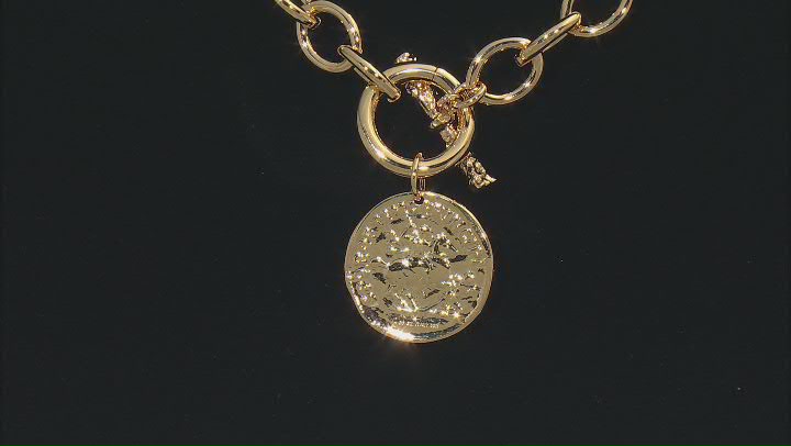 18k Yellow Gold Over Bronze Rolo Link 18 Inch Necklace With Coin Toggle Clasp Video Thumbnail