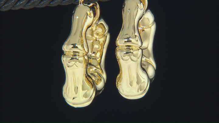 18k Yellow Gold Over Bronze Graduated Bamboo Hoop Earrings Video Thumbnail