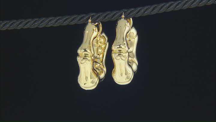 18k Yellow Gold Over Bronze Graduated Bamboo Hoop Earrings Video Thumbnail