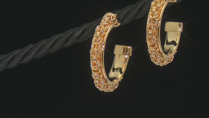 18k Yellow Gold Over Bronze Byzantine Hoop Earrings Video Thumbnail