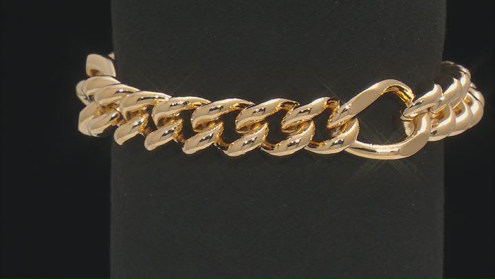 18k Yellow Gold Over Bronze Curb Station Bracelet Video Thumbnail