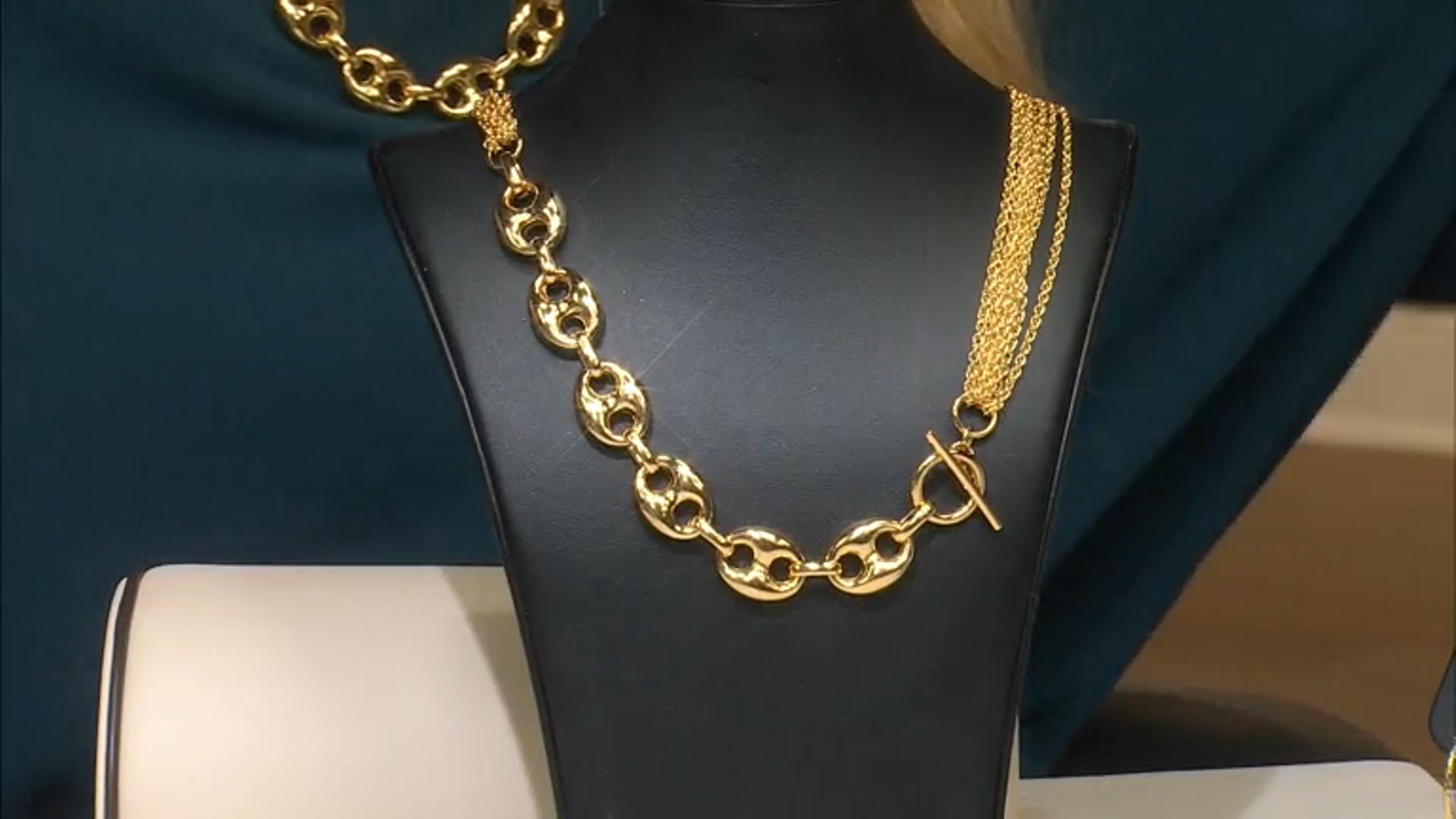Moda Al Massimo® 18k Yellow Gold Over Bronze Puff Mariner & Multi-Row 25 Inch Toggle Necklace Video Thumbnail