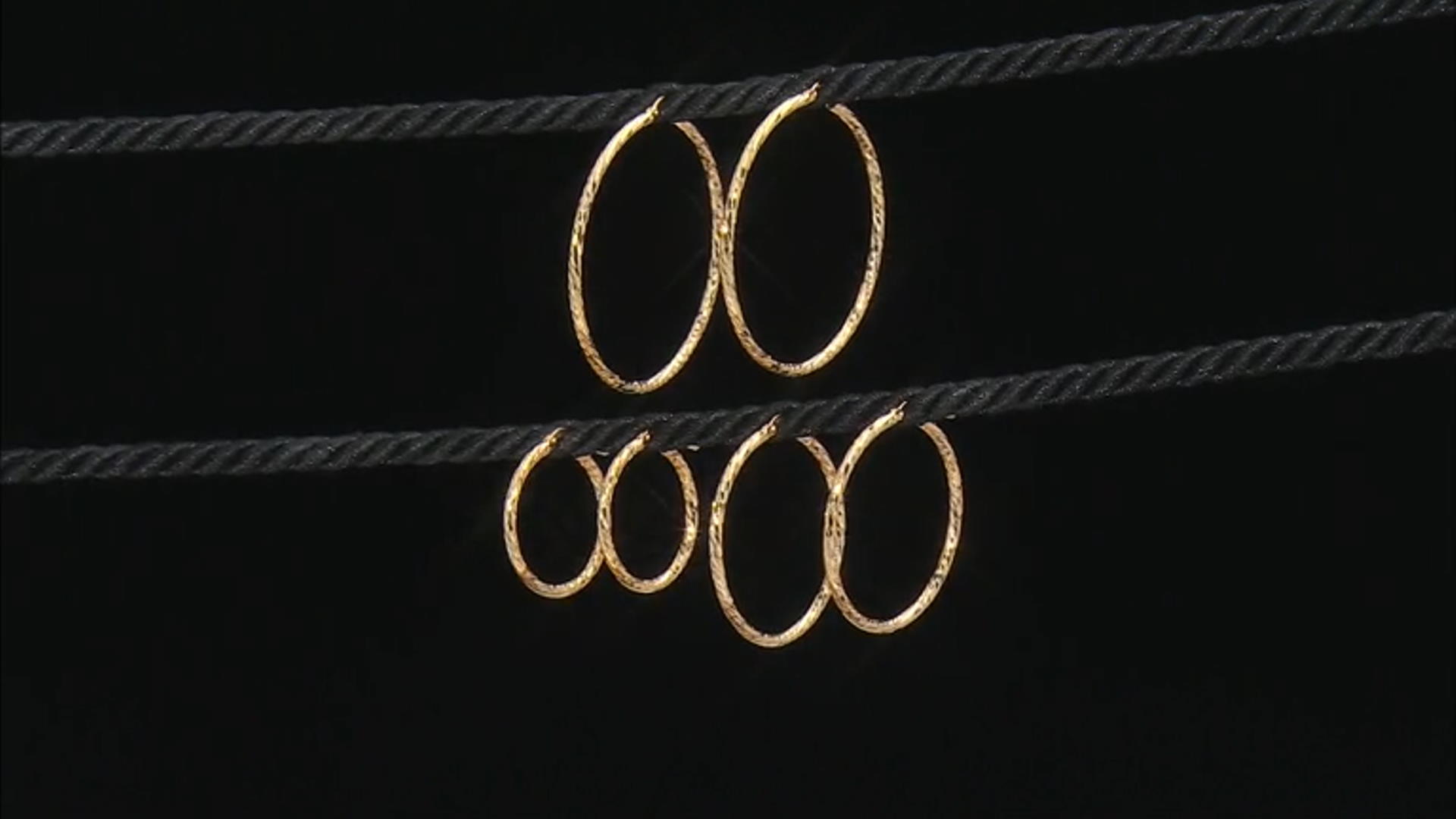 18k Yellow Gold Over Bronze Twisted Hoop Earrings Set of 3 Video Thumbnail