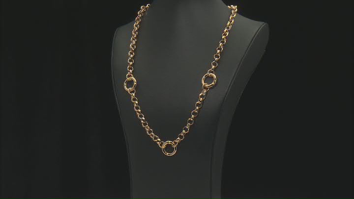 Moda Al Massimo® 18k Yellow Gold Over Bronze Rolo Link Circle Station 24 Inch Necklace Video Thumbnail