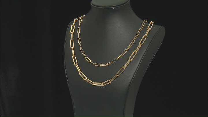 18k Yellow Gold Over Bronze Multi-Row Paperclip Link 22 Inch Necklace Video Thumbnail
