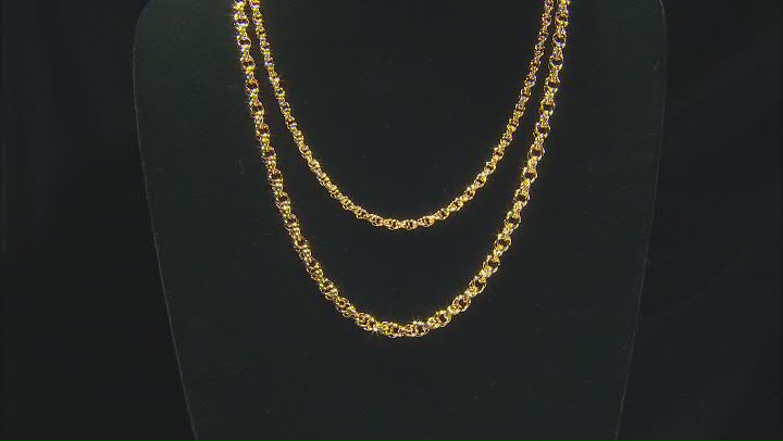 18k Yellow Gold Over Bronze Multi-Row Rolo Link 21 Inch Necklace Video Thumbnail