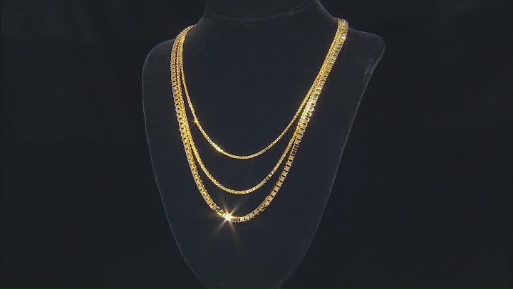 18k Yellow Gold Over Bronze Multi-Row Box Link 20.5 Inch Necklace Video Thumbnail