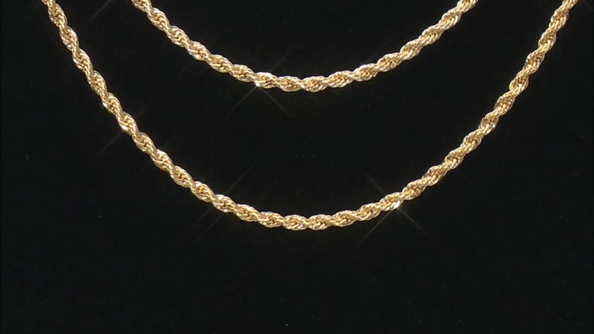 18k Yellow Gold Over Bronze Set of 2 Solid 2.5mm Rope 18 & 20 Inch Chains Video Thumbnail