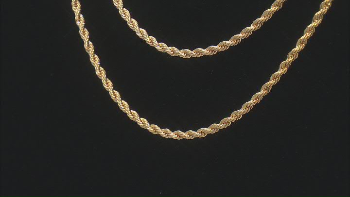 18k Yellow Gold Over Bronze Set of 2 Solid 2.5mm Rope 18 & 20 Inch Chains Video Thumbnail