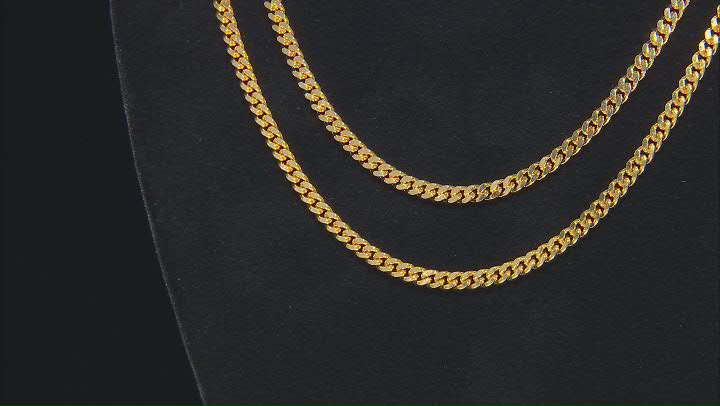 18k Yellow Gold Over Bronze 3.9mm Curb 18 & 20 Inch Chain Set of 2 Video Thumbnail