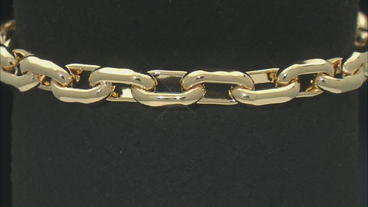 18k Yellow Gold Over Bronze 7mm Beveled Paperclip Link Bracelet Video Thumbnail