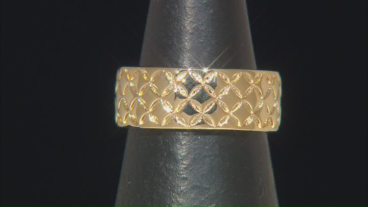 18k Yellow Gold Over Bronze 7.6mm Diamond-Cut Comfort Fit Band Ring Video Thumbnail
