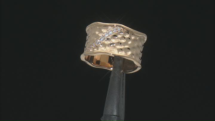 18k Yellow Gold Over Bronze White Cubic Zirconia Hammered Satin Finish Ring Video Thumbnail