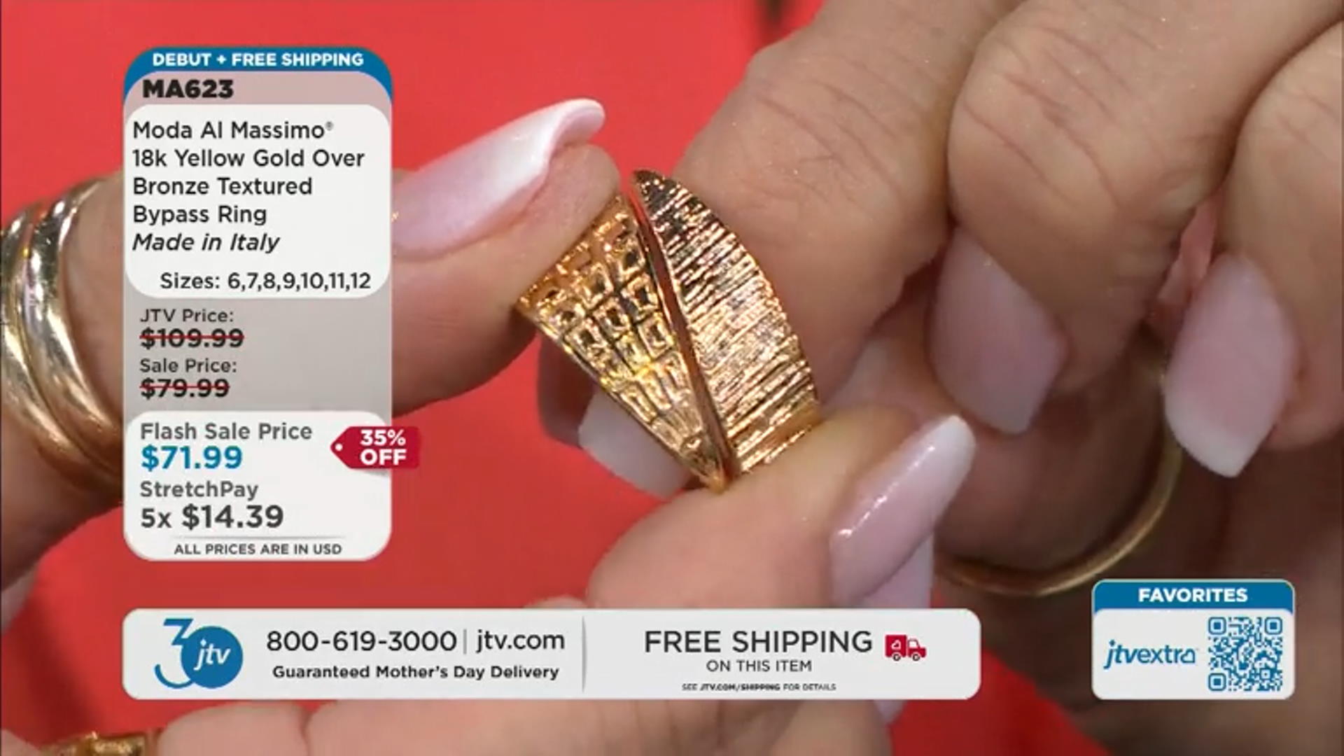 18k Yellow Gold Over Bronze Textured Bypass Ring Video Thumbnail