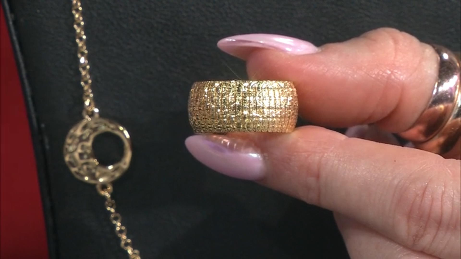 18k Yellow Gold Over Bronze 10mm Textured Omega Design Band Ring Video Thumbnail