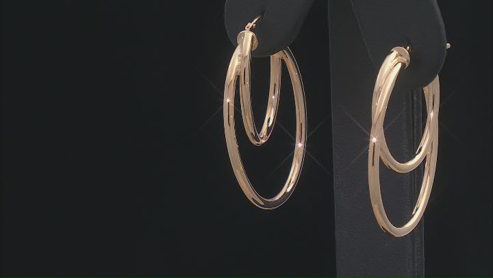 18k Yellow Gold Over Bronze Double Oval Hoop Earrings Video Thumbnail