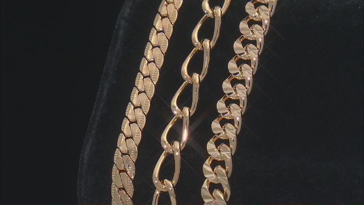 18k Yellow Gold Over Bronze Curb Link Bracelet Set of 3 Video Thumbnail