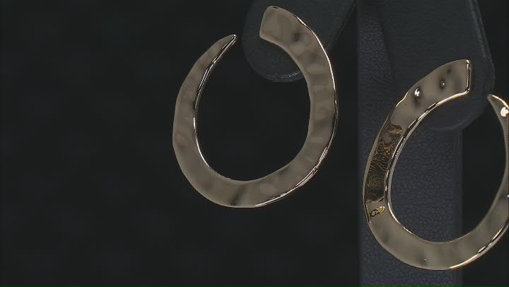 18k Yellow Gold Over Bronze J-Hoop Hammered Earrings Video Thumbnail