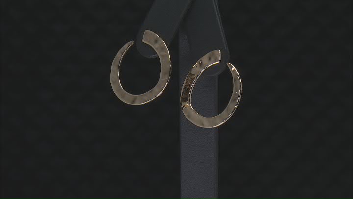 18k Yellow Gold Over Bronze J-Hoop Hammered Earrings Video Thumbnail