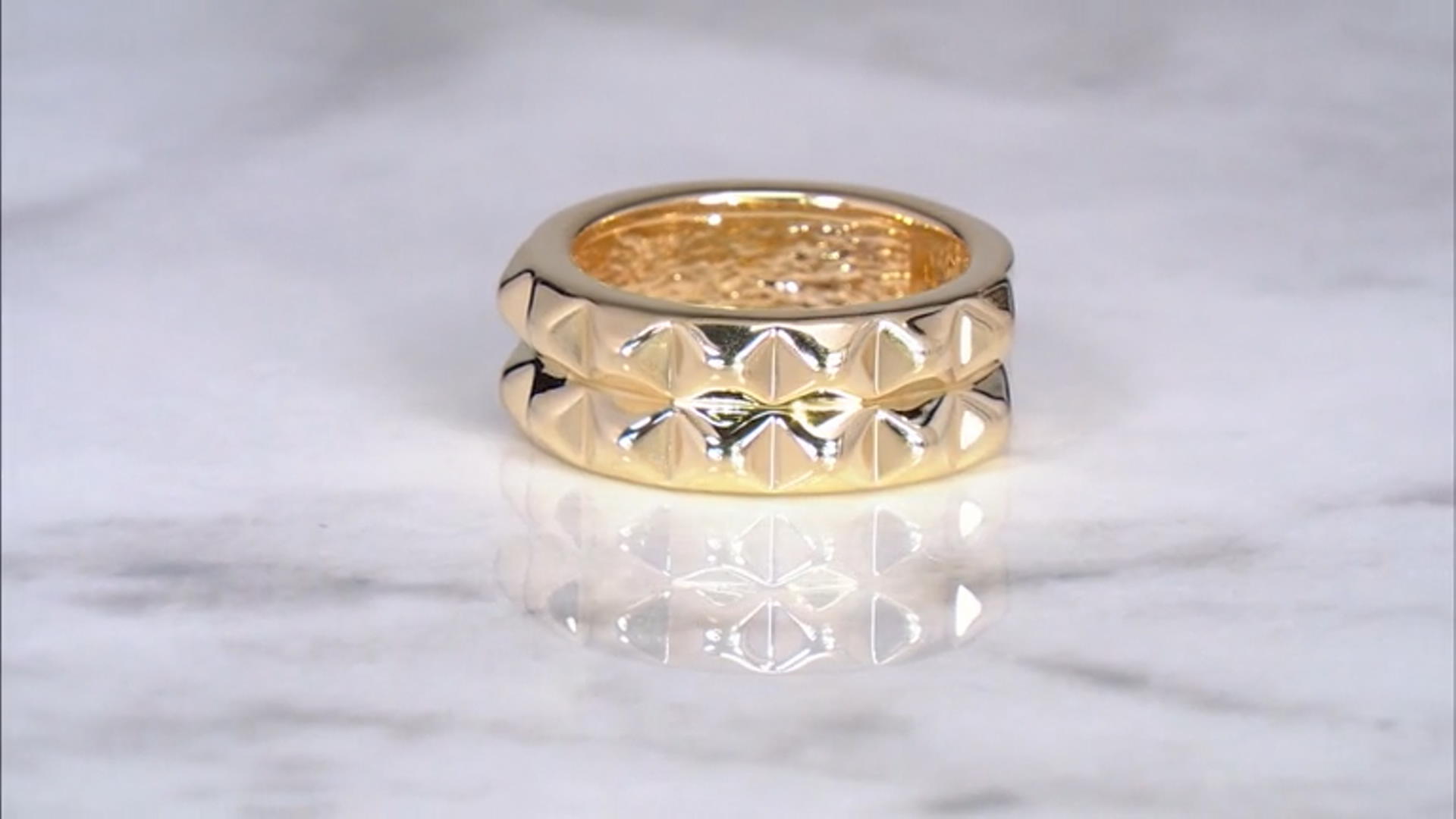 18k Yellow Gold Over Bronze Double Row Pyramid Ring Video Thumbnail