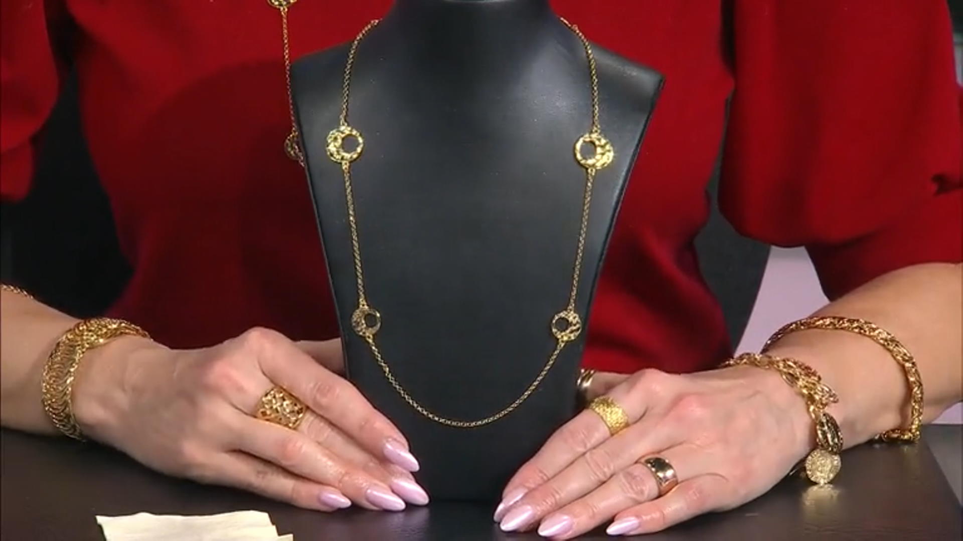 18k Yellow Gold Over Bronze Hammered Circle Station Necklace Video Thumbnail