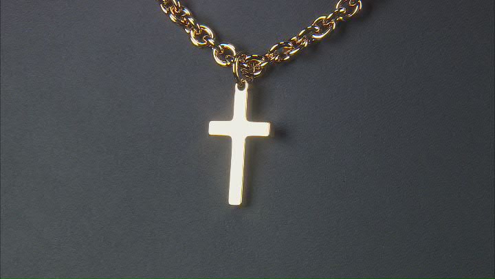 18k Yellow Gold Over Bronze 18" Cross Necklace Video Thumbnail