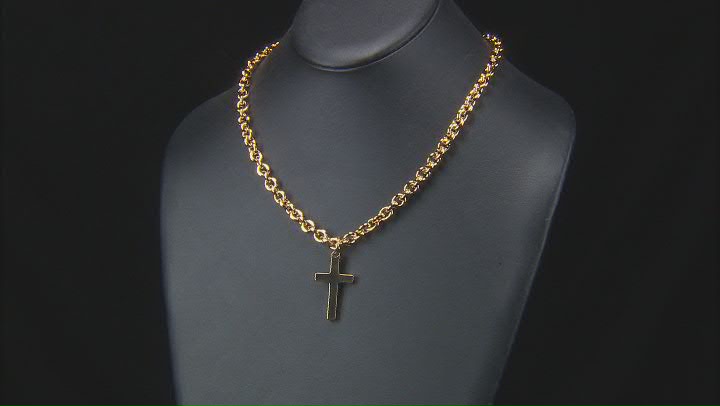 18k Yellow Gold Over Bronze 18" Cross Necklace Video Thumbnail
