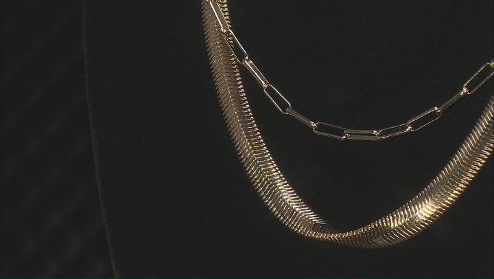 18k Yellow Gold Over Bronze 8mm Snake and Paperclip Link Combo Necklace Video Thumbnail
