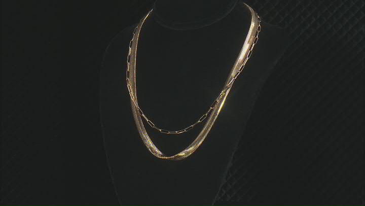 18k Yellow Gold Over Bronze 8mm Snake and Paperclip Link Combo Necklace Video Thumbnail