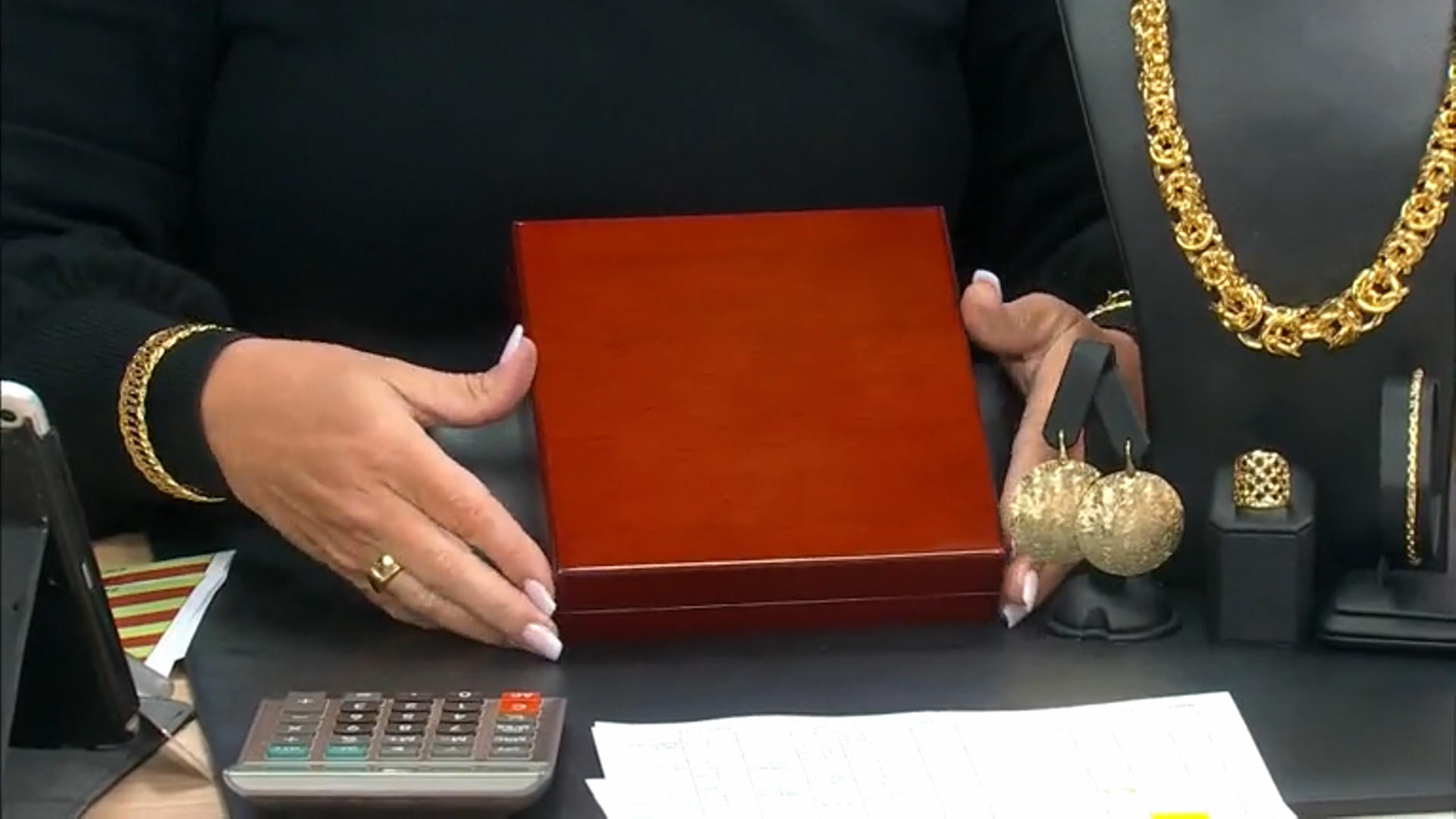 18k Gold Over Bronze Graduated Byzantine Necklace and Wood Presentation Box Set Video Thumbnail